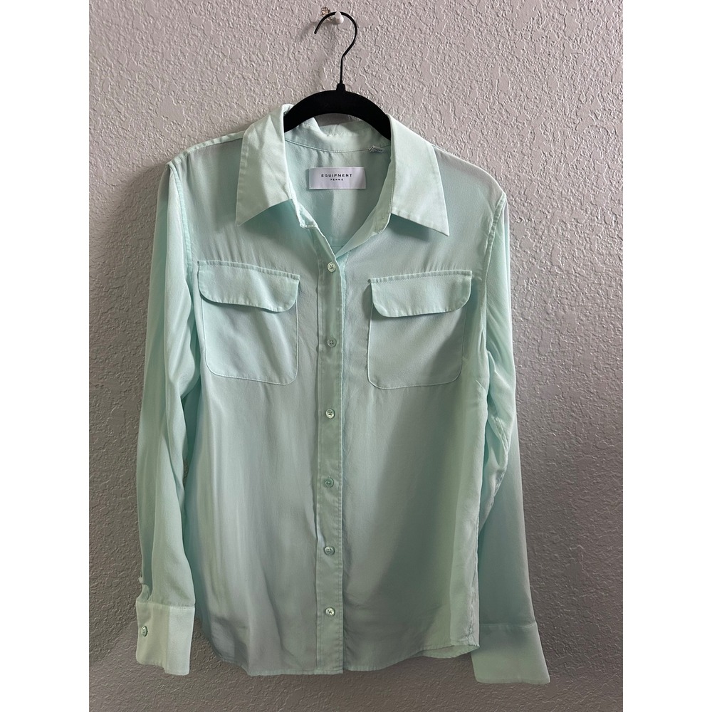 Equipment Femme Mint Green Silk Button Down Long Sleeve Shirt Blouse Size Medium